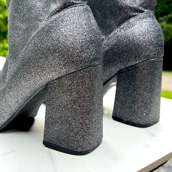Cape Robbin Sam-2 Glitter Leatherette Block Heel Booties 9 metallic shimmer - Picture 4 of 11